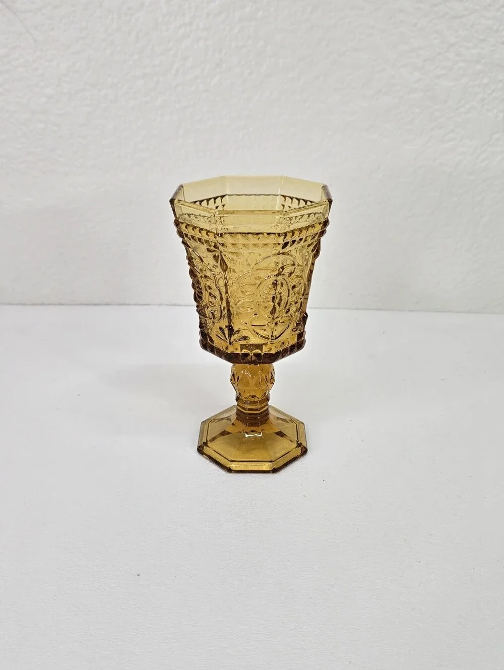 Strawberry Street Vatican 8oz Amber Red Wine Glass Embossed Goblet VTG Regency